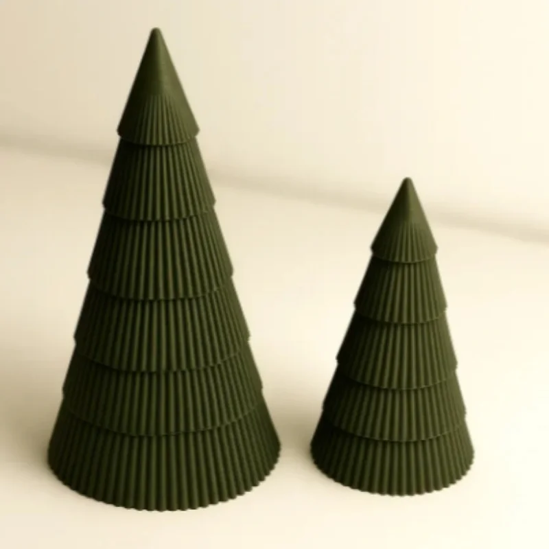 3D Printed Wabi‑Sabi Style Christmas Tree Set Modern Ribbed Xmas Figurine Minimalist Desktop Holiday Home Decor Ornament