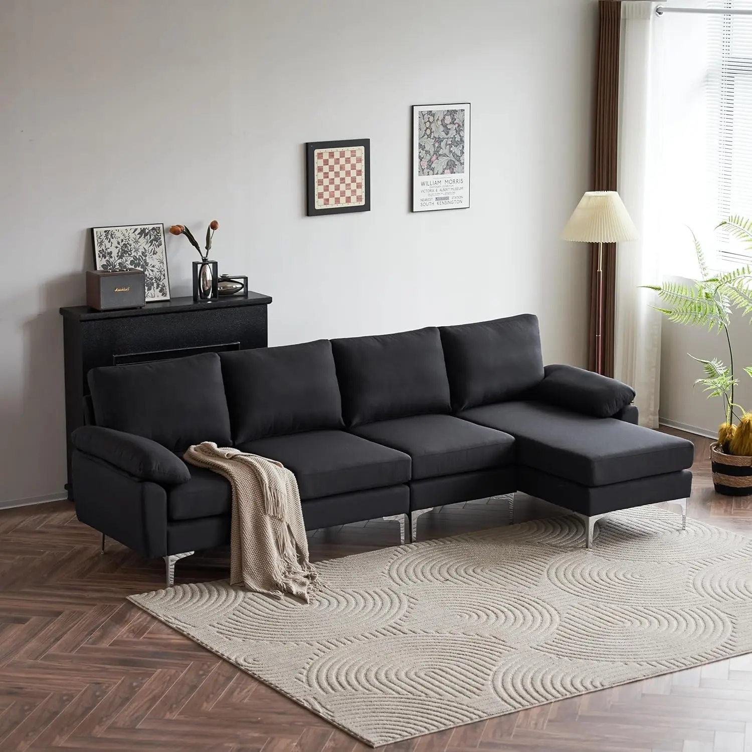 

Karl home Convertible Sectional Sofa 110" L-Shape Sofa Couch 4-Seat Couch with Chaise Fabric Upholstered for Living Room