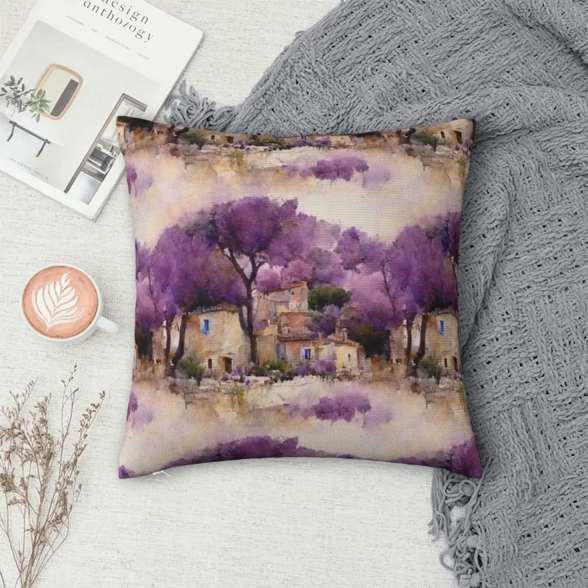 Provence Watercolor Pillowcase Polyester Pillow Cover Cushion Comfort Throw Pillow Sofa Decorative Cushion Used for Home Bedroom