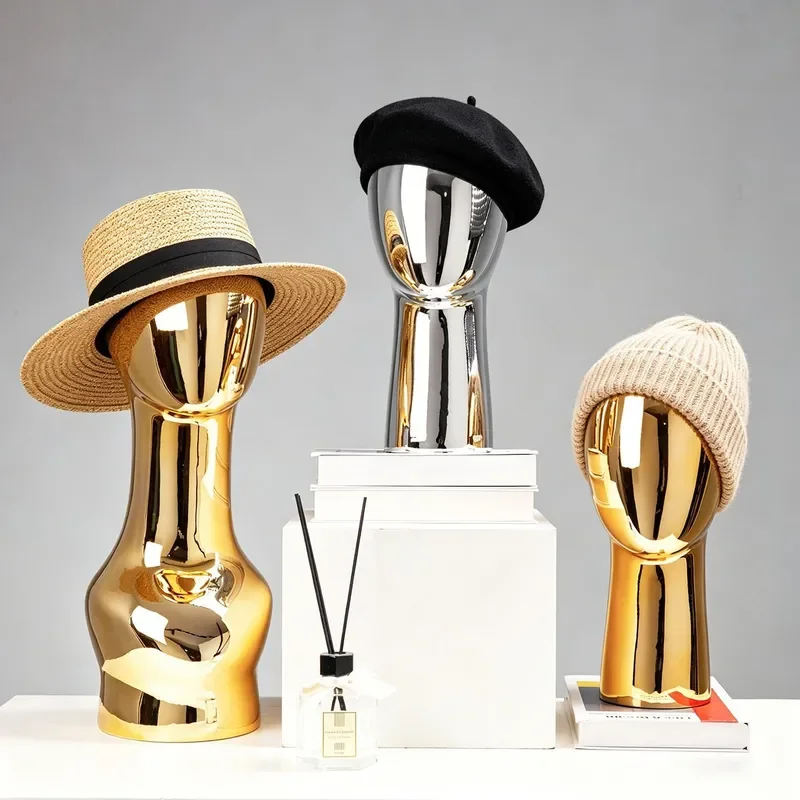 Electroplated Long Neck Mannequin Head Display Stand Gold Silver Hat Holder Silk Scarf Model Fake Head Mold for Jewelry