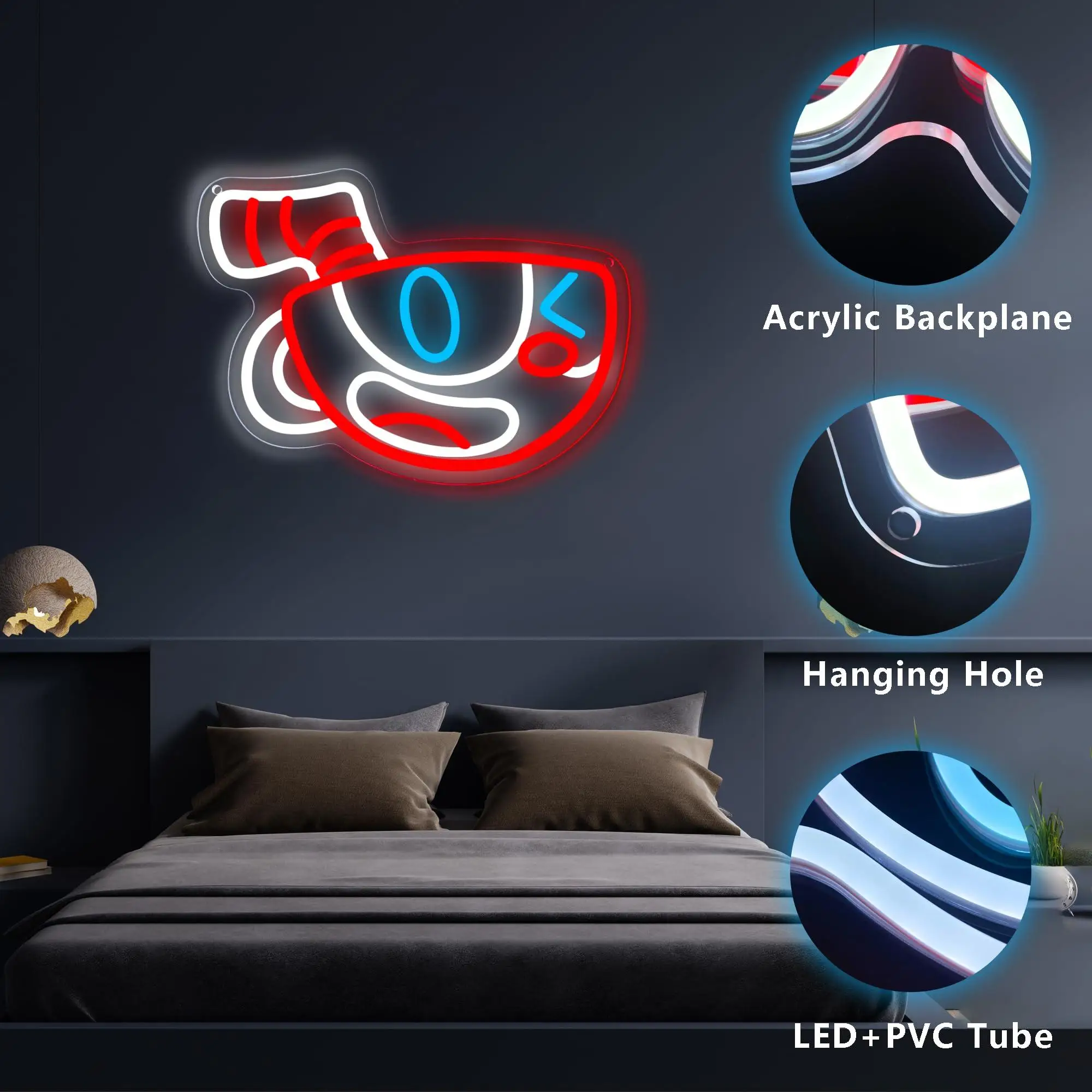 Cuphead-letreros de neón de Anime para decoración de pared, figura regulable, letrero de juego Mugman para hombre, cueva, habitación de niños, dormitorio, Bar, regalos de cumpleaños