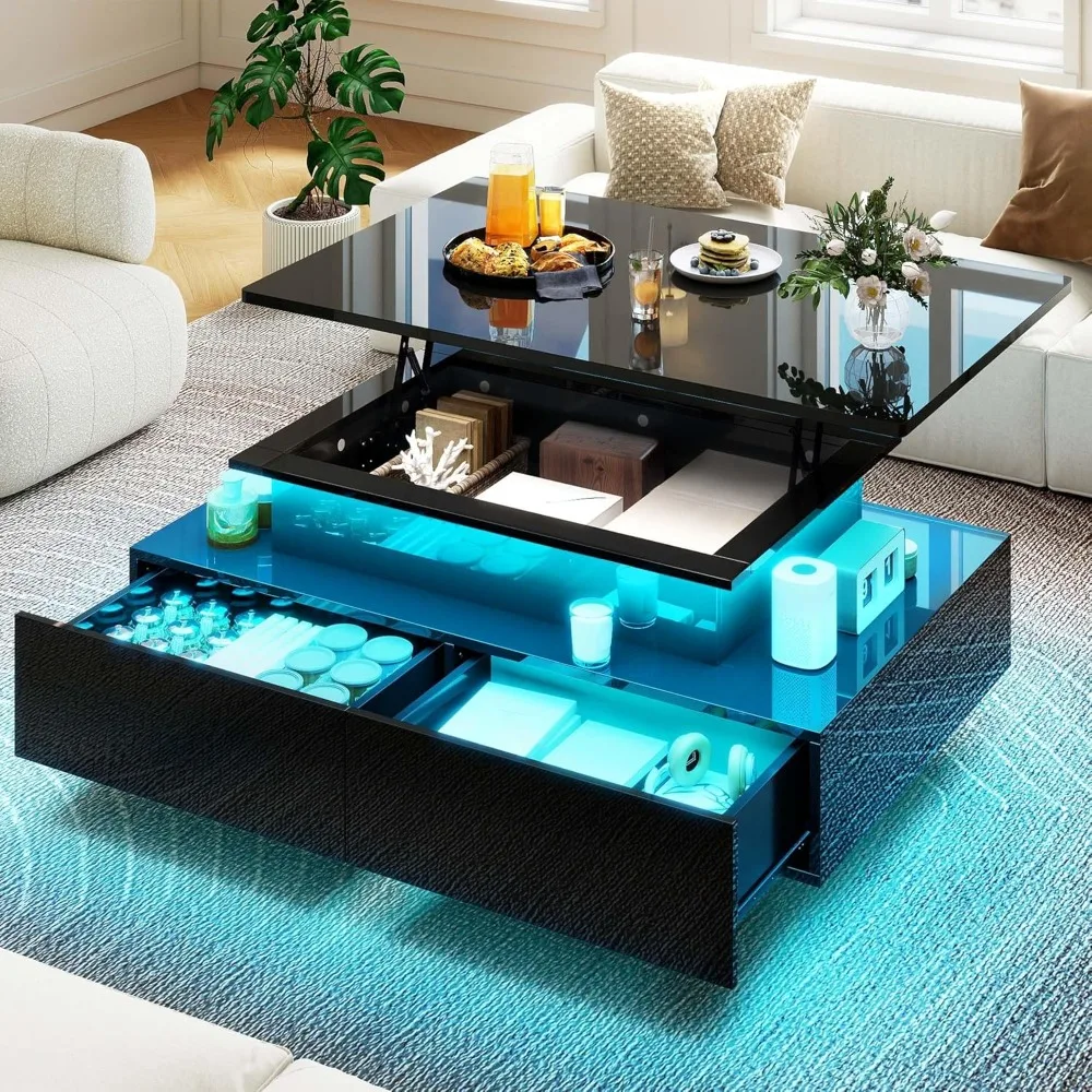 

Modern Rectangular Lift-Top Coffee Table with 4 Drawers for Living Room