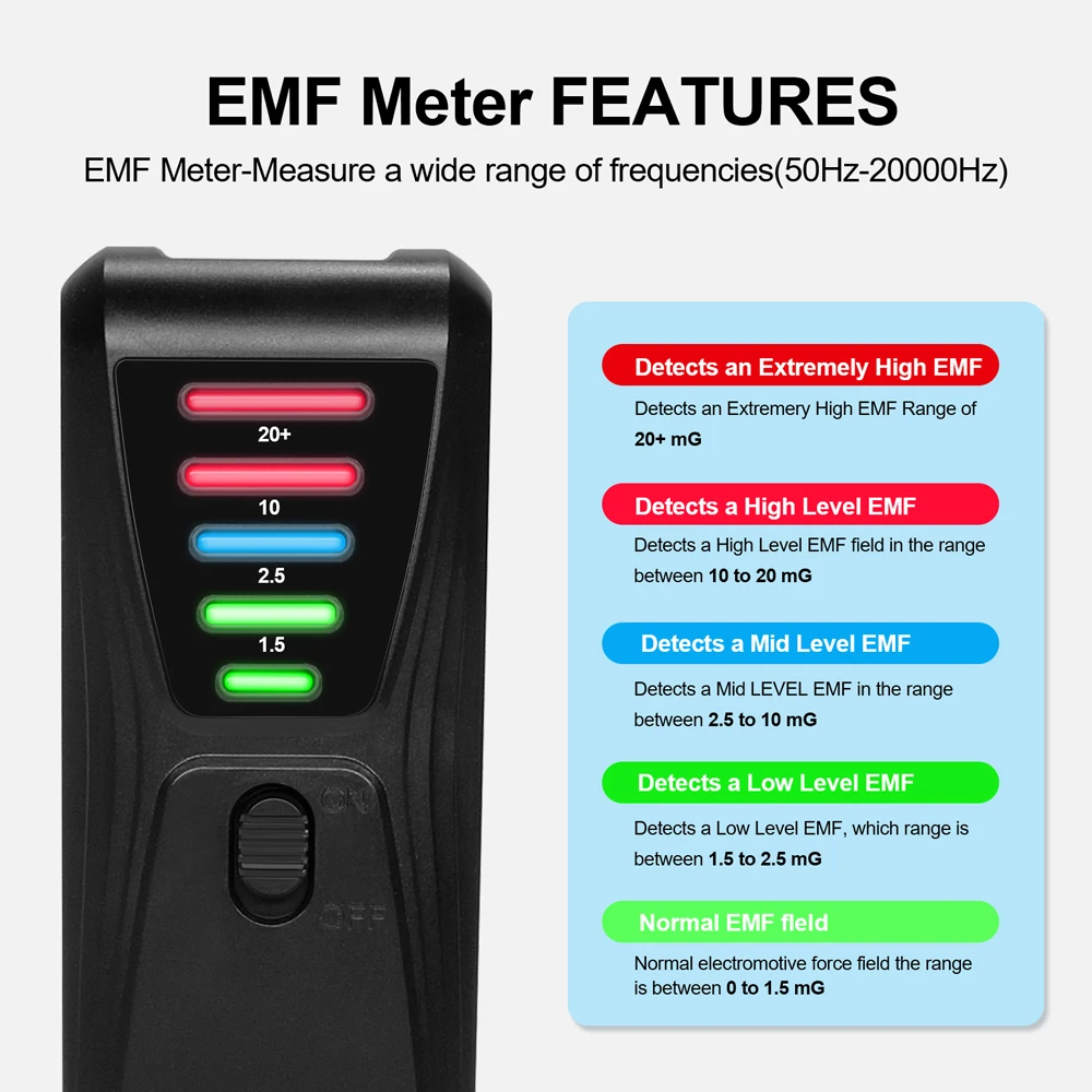 Practical Electromagnetic Radiation Detector Handheld EMF Tester EMF Meter Portable 5 LED Gauss Meter Magnetic-Field Test Meter