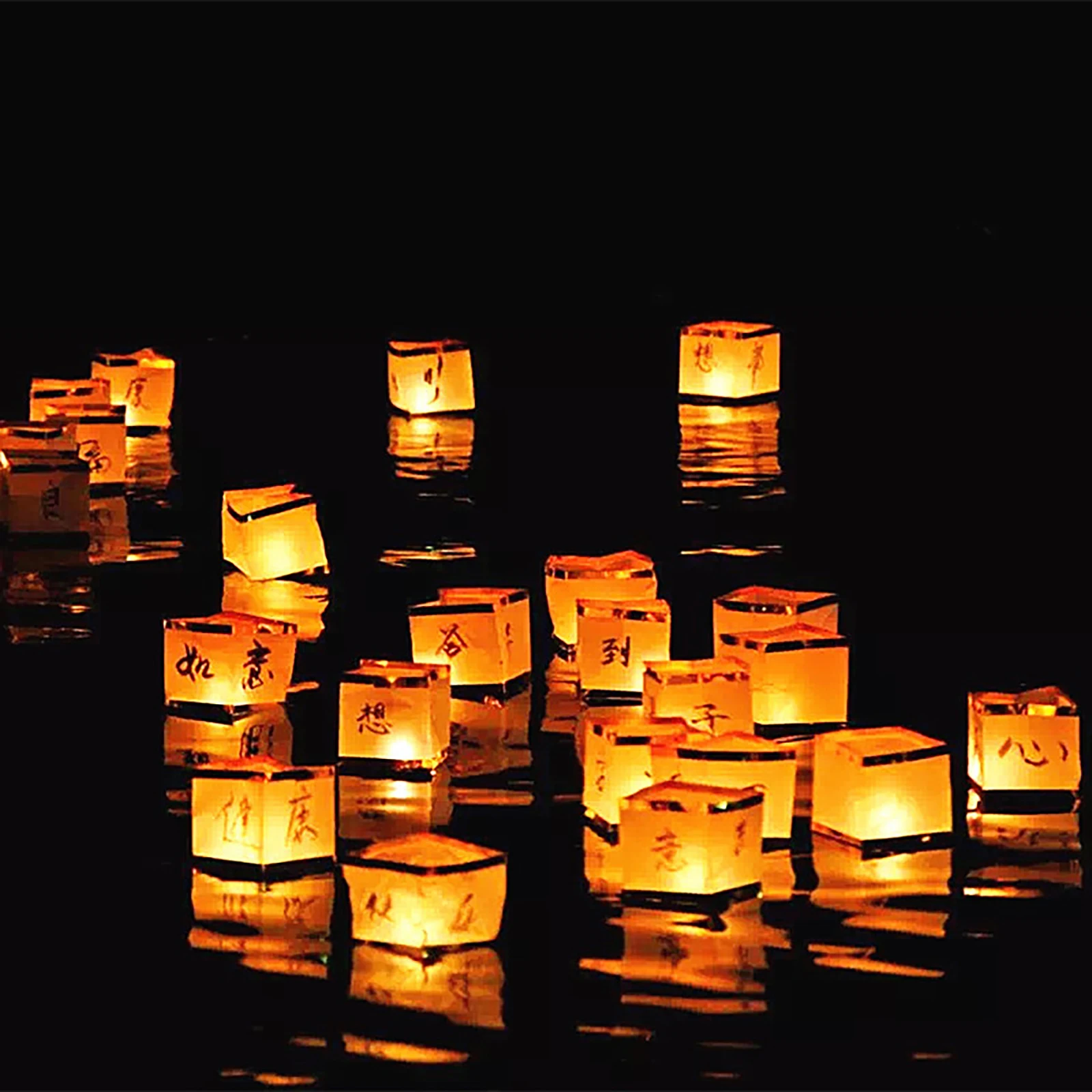 

30Pcs Square Paper Floating Water Candle Lamp Wishing Praying Blessing Waterproof Lantern For Wedding Valentine's Day Decoration