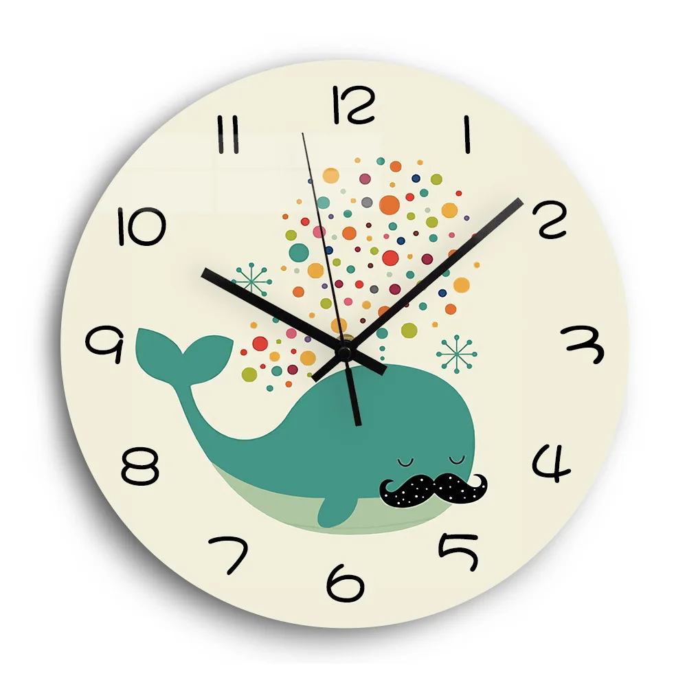Creative Wall Decor Cartoon Silent Shark Water Spraying Acrylic Silent Wall Clock