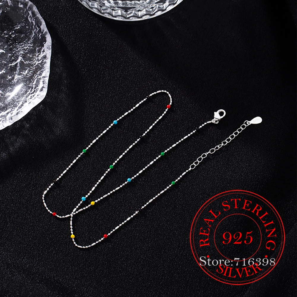 Czyste 925 srebro tęczowy łańcuszek z fasoli naszyjniki dla kobiet dziewczynki srebro 925 kobiece Chokers biżuteria Collares para mujer — zdjęcie 7
