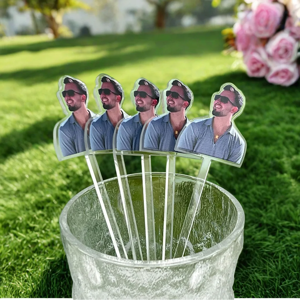 Impressão personalizada Fotos Drink Sticks, encantos do aniversário, decoração do chuveiro do bebê, decoração do cocktail, 20 pcs, 50 pcs, 70pcs