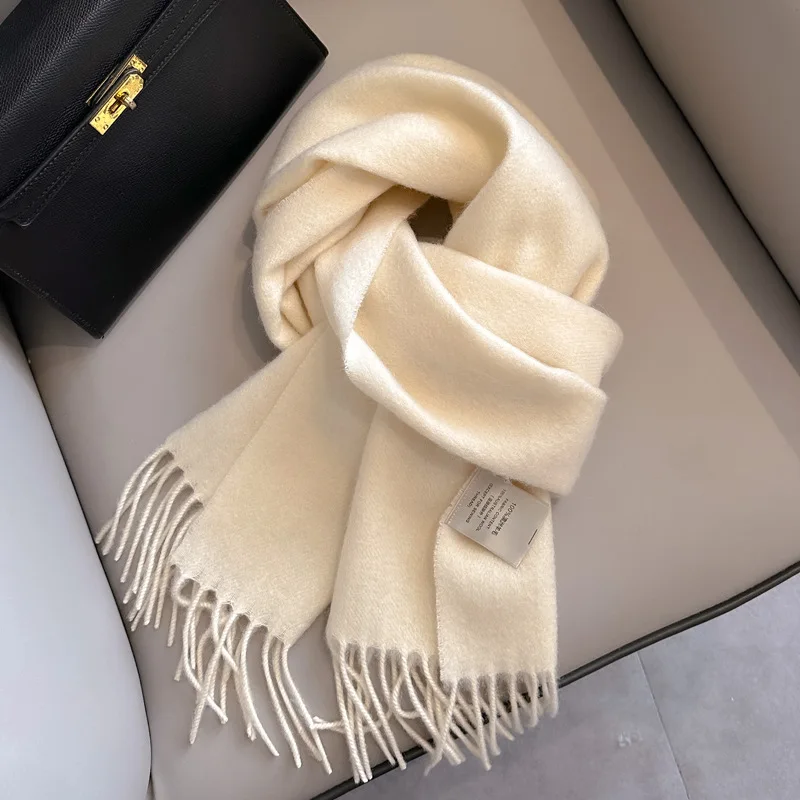 Pure wool scarf, popular for female winter students, warm scarf, new versatile tassel narrow scarf for couples