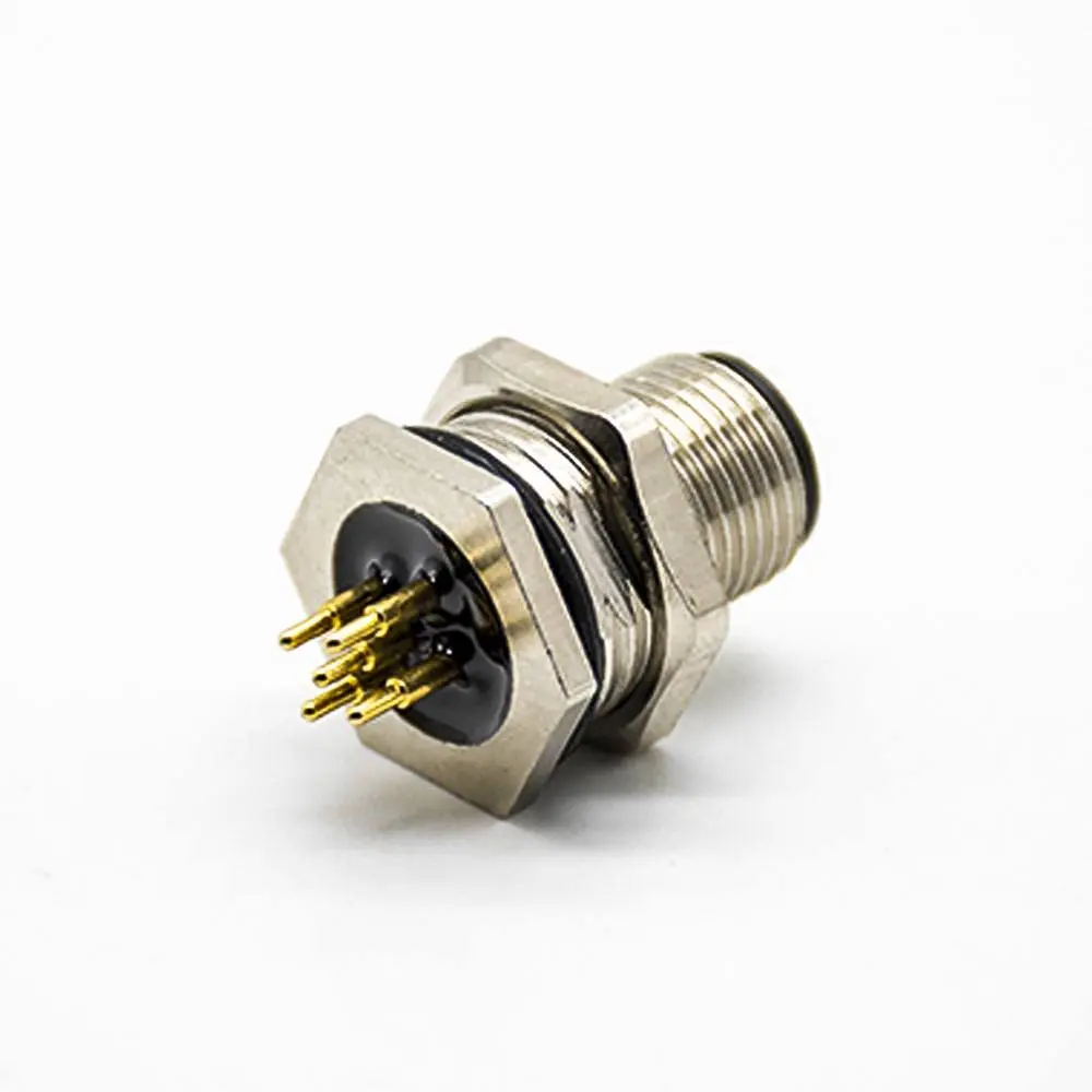 M12 Flush-Type 5Pin Male Front Mount Connector with PCB Contacts Waterproof