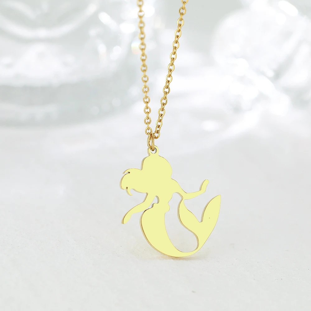 Stainless Steel Necklaces Cute Cartoon Fairy Tale Mermaid Pendant Children Girl Chain Fashion Necklace For Women Jewelry Teen