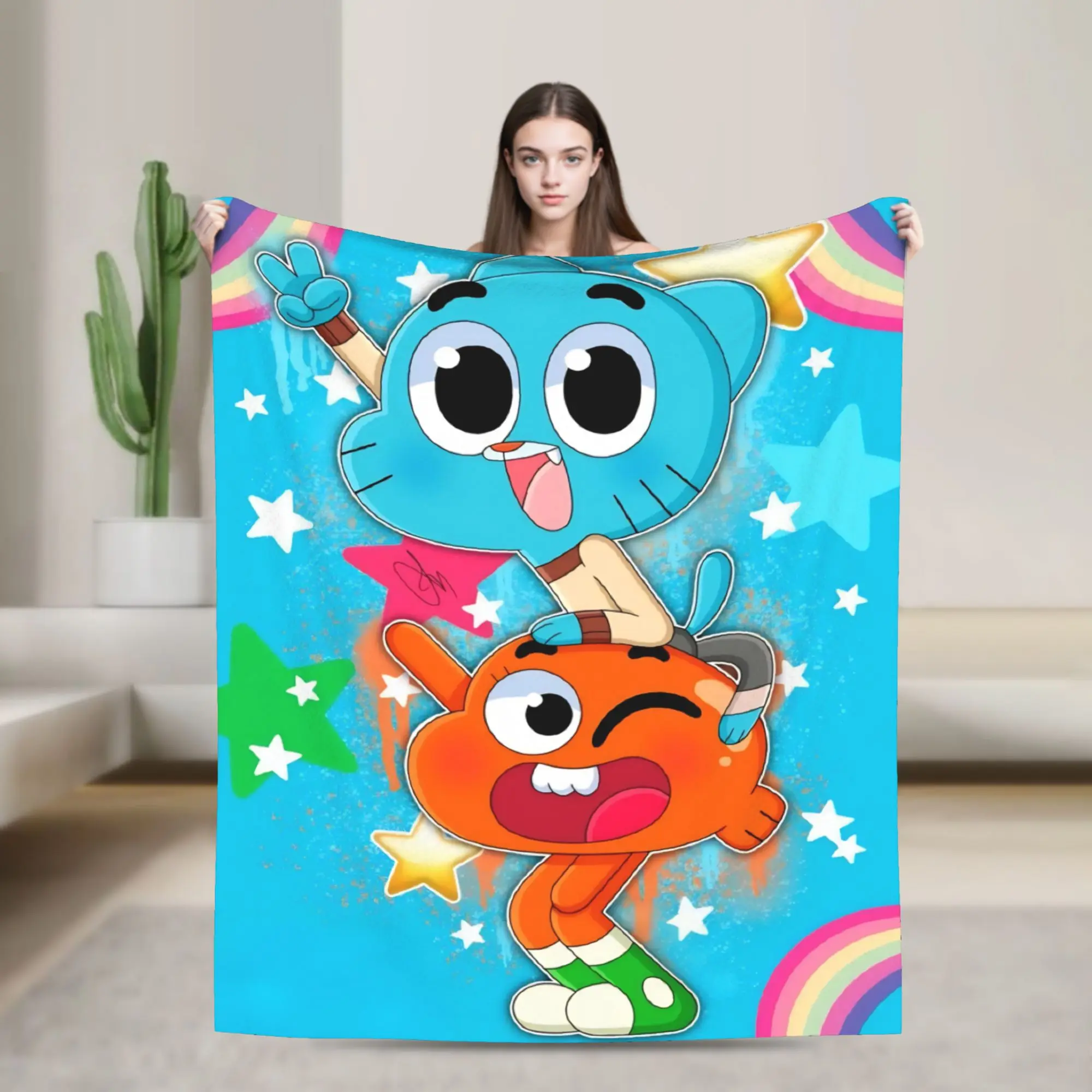 The Amazing World of Gum Ball Blanket Cover Fleece Cartoon Super Warm Throw Blankets for Home Couch Bedspread