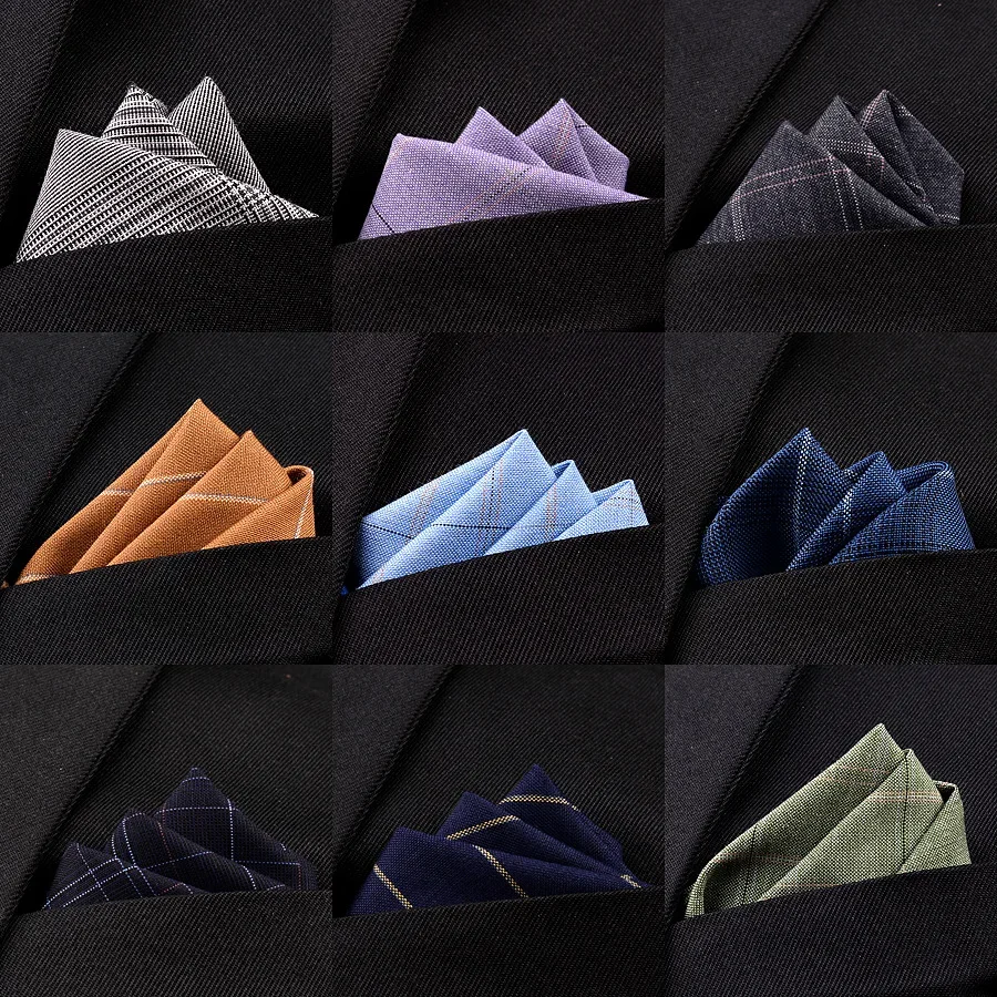 23cm Cotton Suit Pocket Square for Men Towel Square for Wedding Party Simple Plaid Handkerchief Suit Accessories