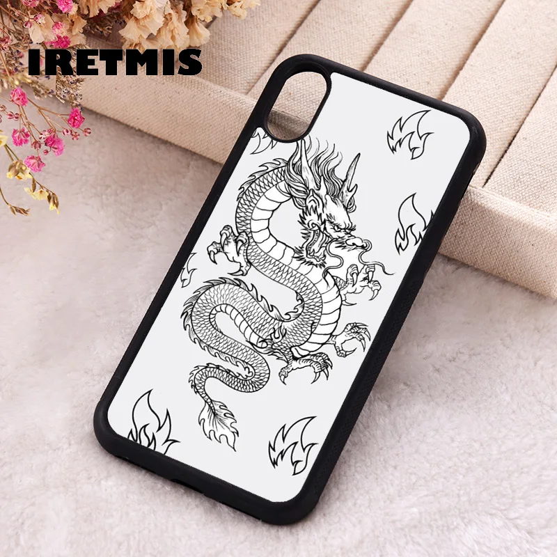 Iretmis Phone Cover Case For iPhone X XS Max XR 11 12 13 PRO MINI 14 15 16 Plus Rubber Silicone Dragon tattoo