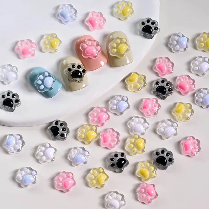 50 Pz 3D Luminoso Zampa di Gatto Pendenti E Ciondoli Per Unghie Carino Resina Zampe di Gatto Y2K Unghie artistiche Decorazioni FAI DA TE Clip di Capelli Artigianato Accessori Per Manicure &