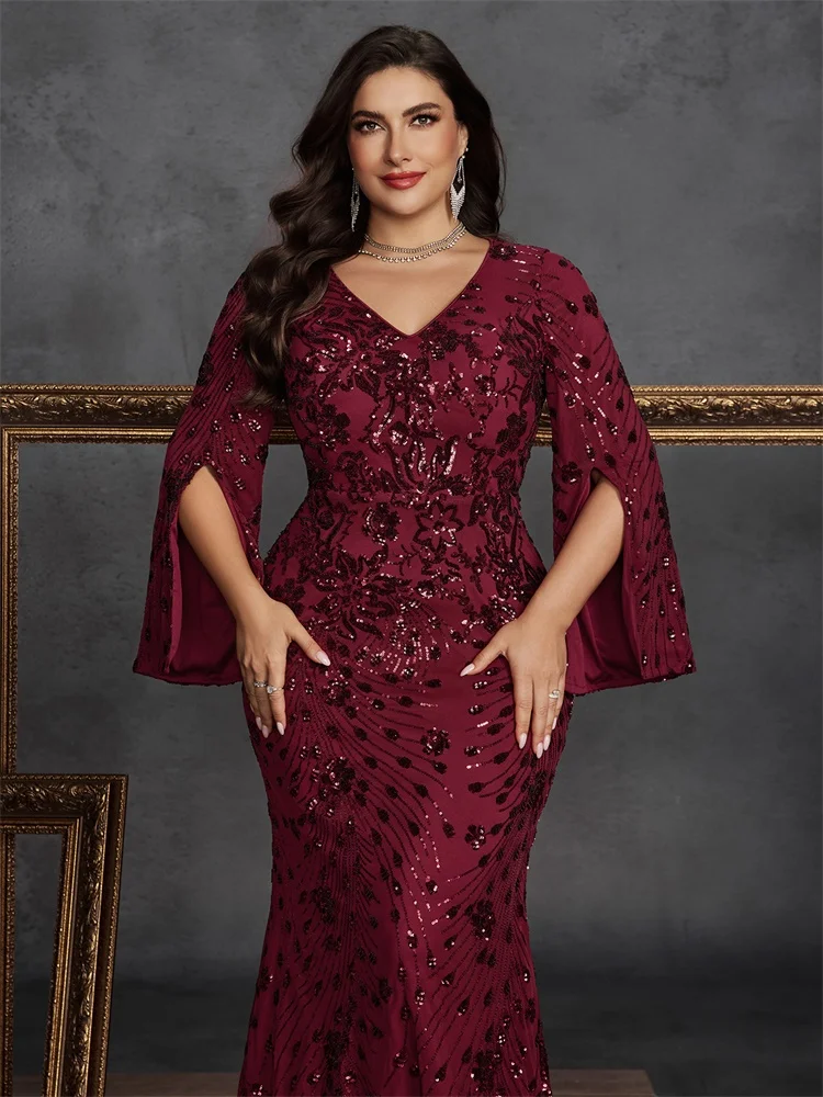 BLUEPLUM Plus Size Luxury Black Evening Dresses Women Long Sleeve Mermaid Formal Sequins Prom Wedding Party Cocktail Gowns image 6