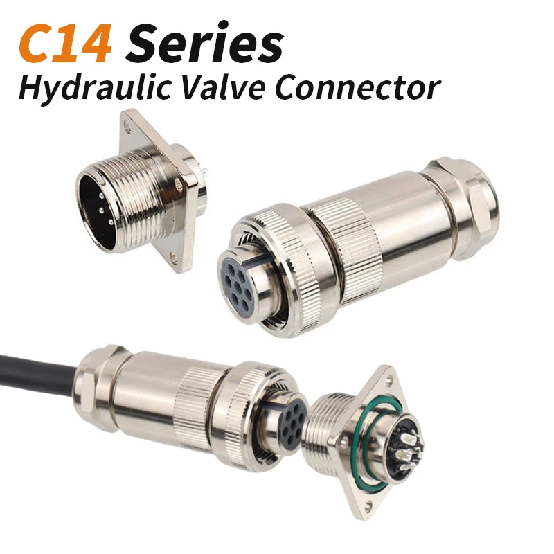 C14 7Pin Proportional Valve Waterproof Connector 4Pin 7 Core All Metal/Plastic Hydraulic Servo Valve Aviation Plug Square Socket