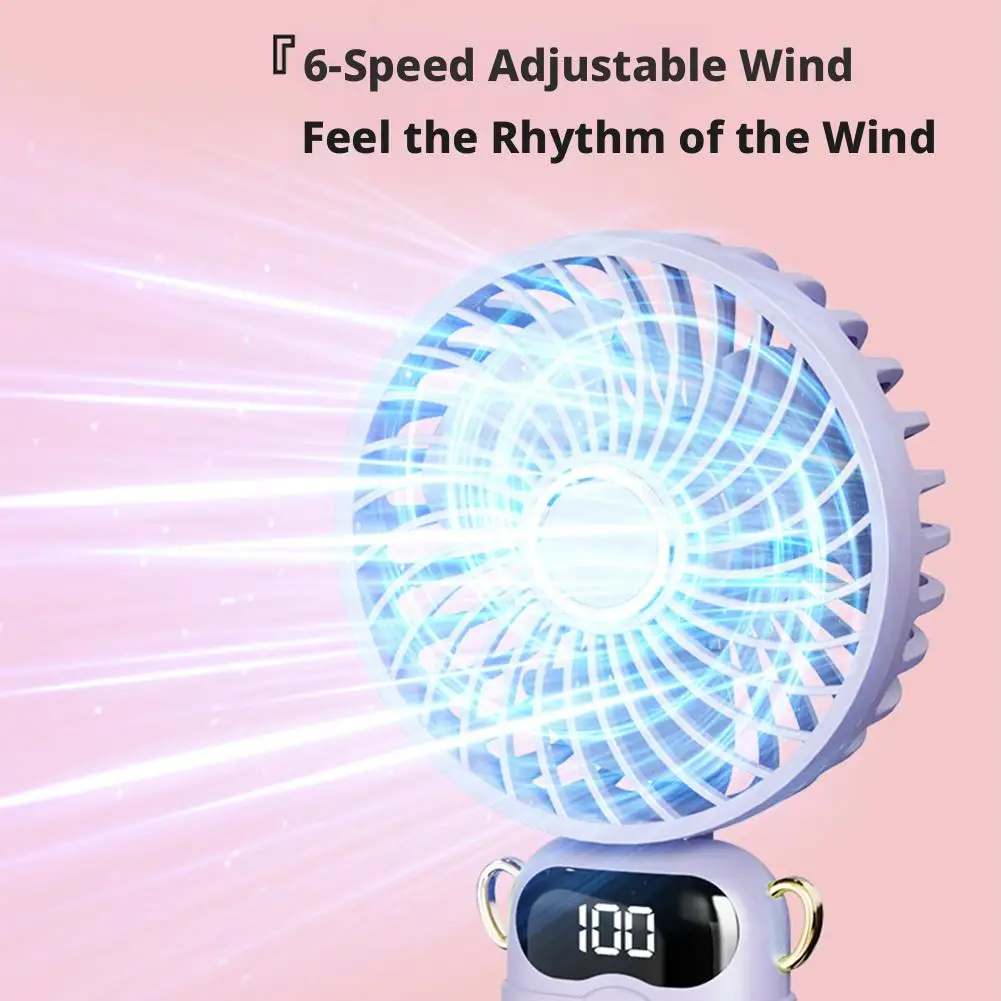 Mini Handheld Fan USB Rechargeable Digital Display Cute Portable Neckband Desktop Cooler Aroma Air Fan for Outdoor Travel