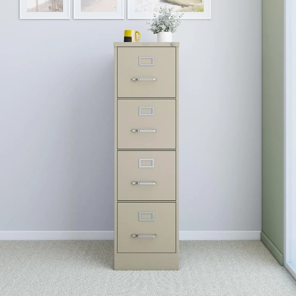 Drawer Vertical File Cabinet Metal Putty Letter Size Four-drawer vertical filing cabinet holds letter size documents