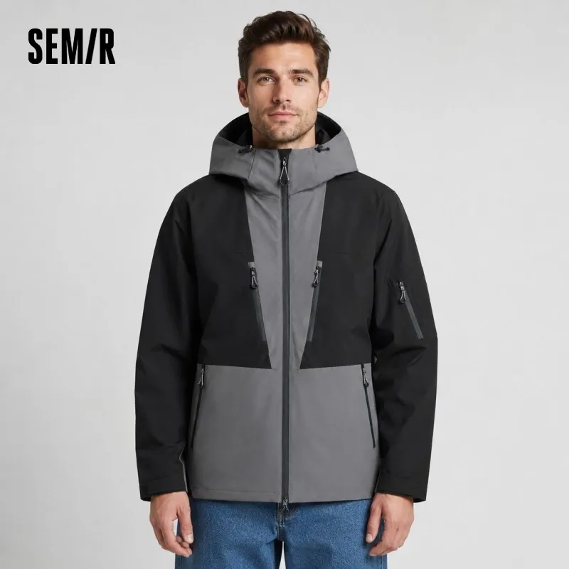 

Semir Cotton Jacket Men WaterproofOil-ProofStain-Resistant Windproof 2024 Winter New Contrast Color Patchwork Cotton Jacket