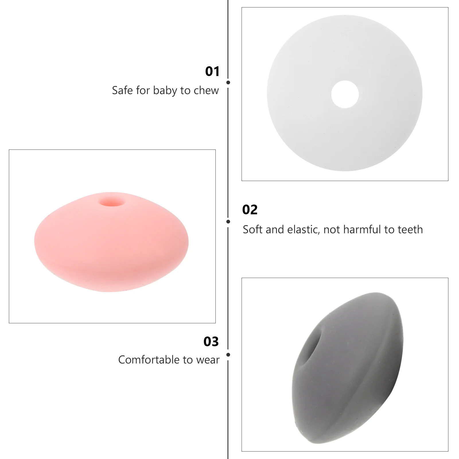 

60Pcs Teething Beads Pacifier Clip DIY Bright Smooth Surface Soothing Necklace Bracelet Making Teether Beads Pacifier Clip DIY