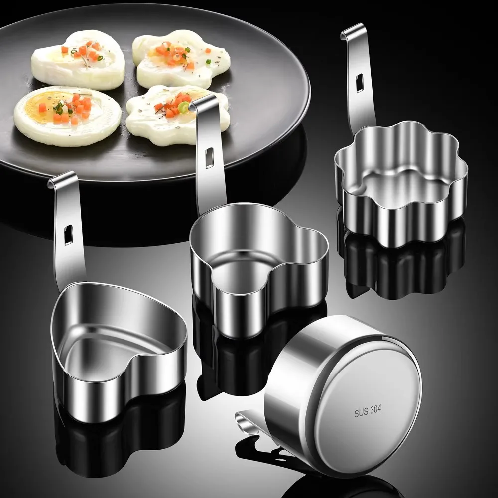 

2pcs Cookware Stainless Steel Egg Poacher Nonstick Durable Steamed Egg Mold with Hook Poached Egg Mold Noodle