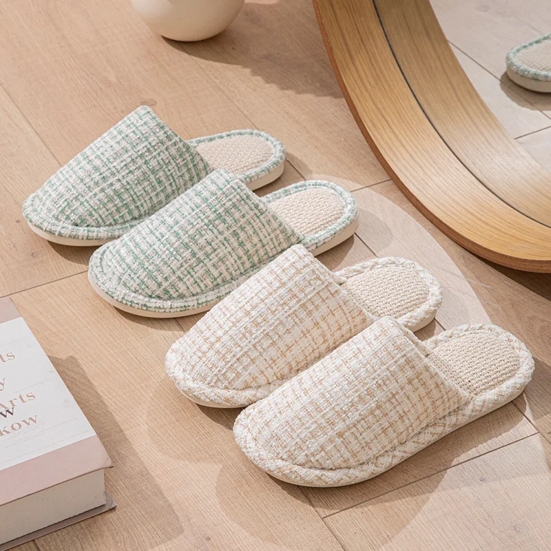 

Home Slippers Women Flats Linen Spring Summer Brand Luxury Designer Shoes Girls Elegant Indoor Slides Soft Non-Slip Lightweight
