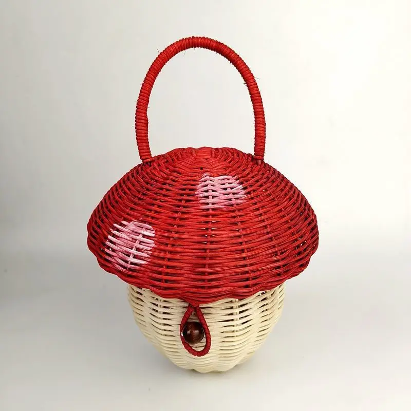 Creative handmade rattan mushroom photo ornament storage basket decoration