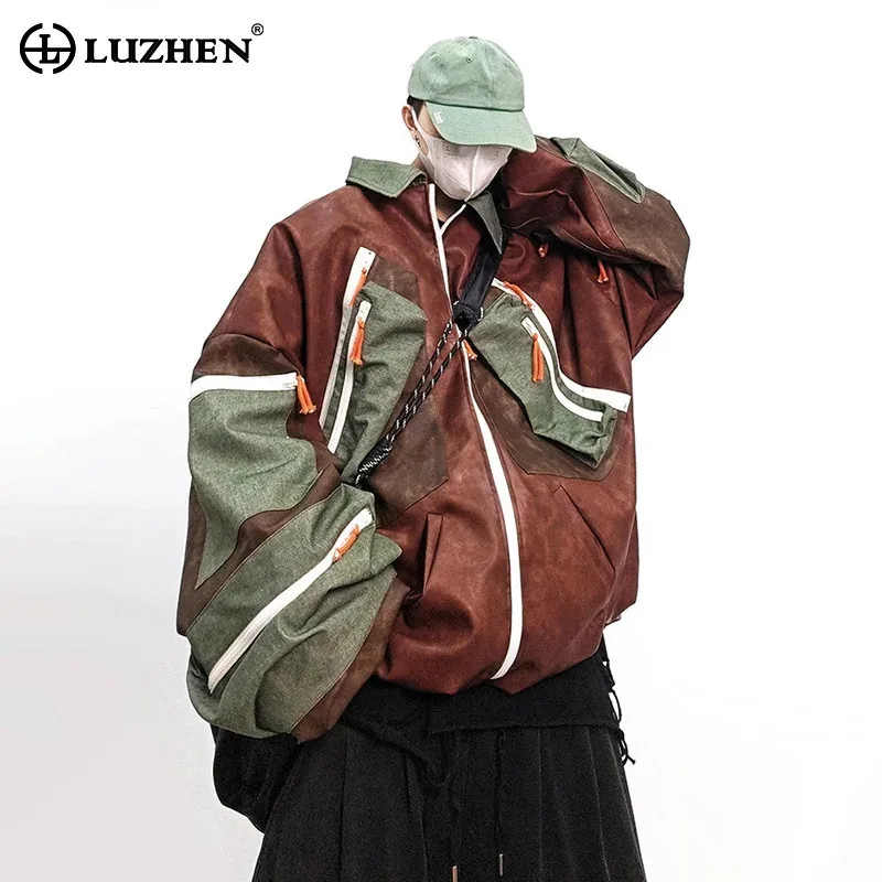 

LUZHEN, оригинальный цвет, контрастный дизайн, карманы, украшение, уличная одежда, мужская мода 2025 года, красивая свободная повседневная мужская одежда JY5002