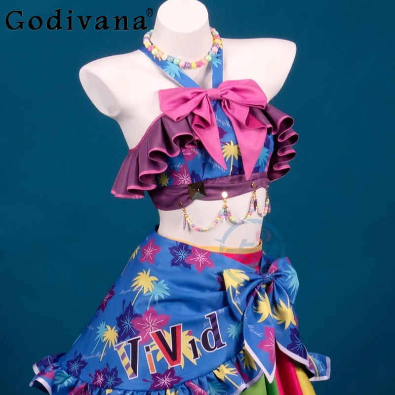 كرنفال تنورة حفلة مجموعة المرأة لعبة النشاط كوس البدلة أنيمي تأثيري البدلة الإناث الصيف الزي الرسمي الألوان ملابس السباحة