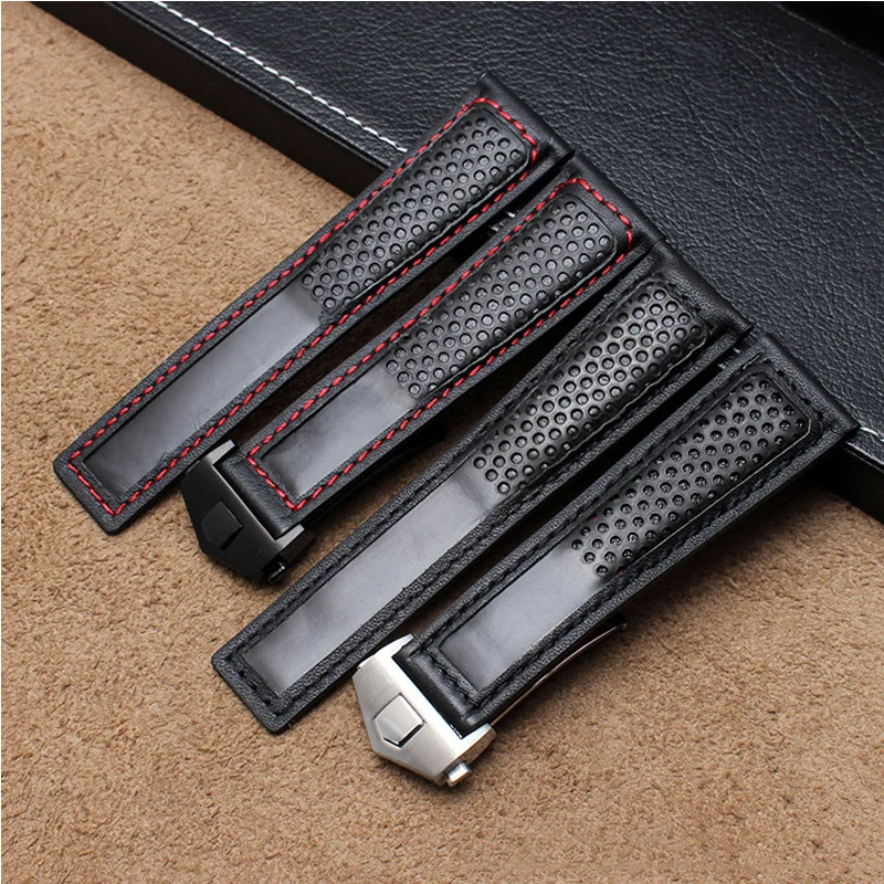 Genuine Leather Watch Strap For Tag Heuer Carrera Diving Monaco F1 Series Breathable Watch Chain Men Watchband 22mm