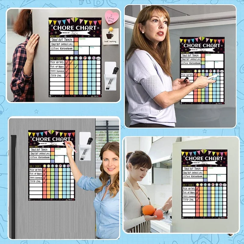 2PCS Magnetic Planning Reward Chart For Weekly Dry Erase Chores Chart For Refrigerator