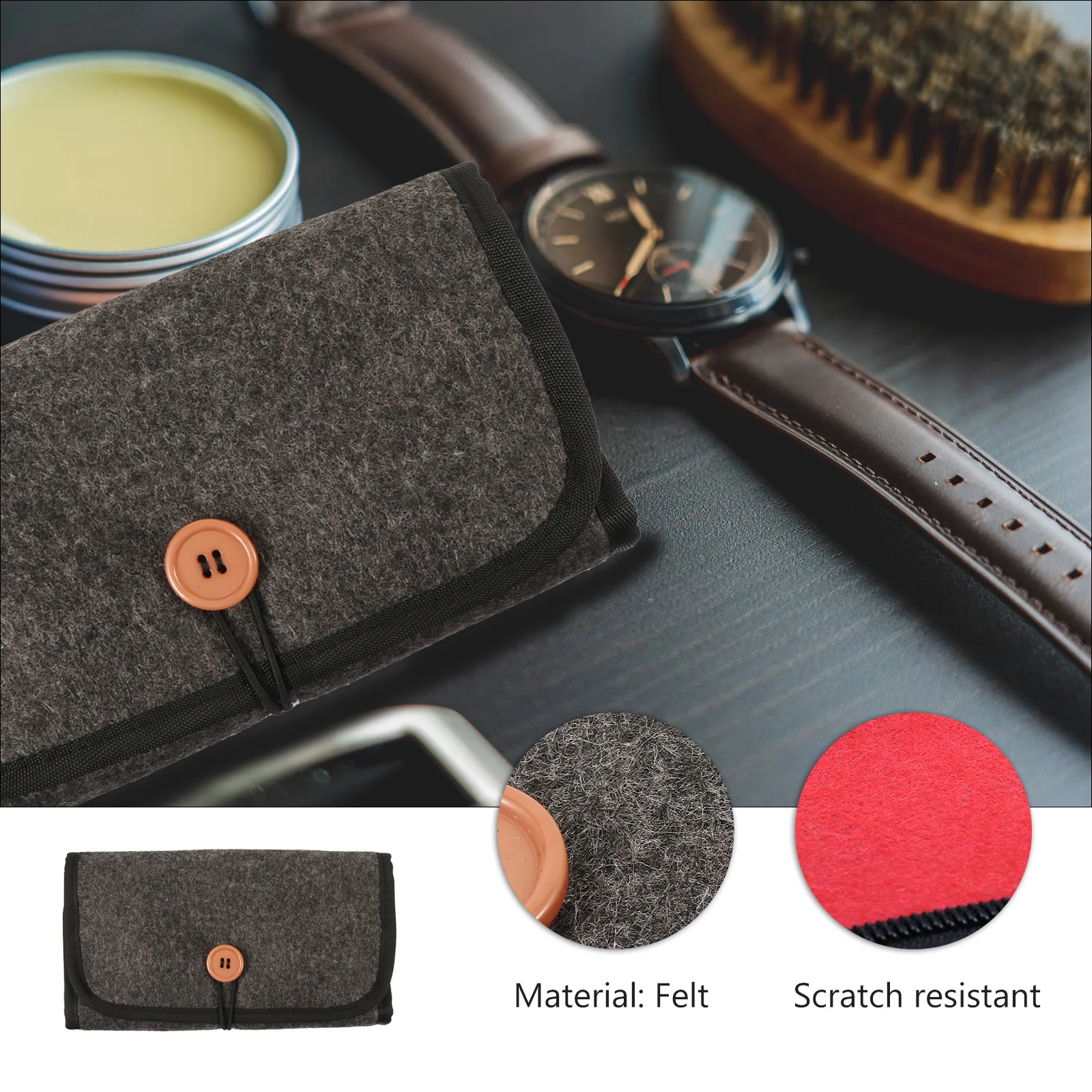 

Felt Watch Bag ganizer Pouch Durable Scratch Resistant Travel Desk Ideal For Straps Earphones Cables