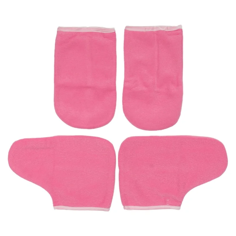 Wax Hand Foot Liners Paraffin Pink Flannel Keep Warm Disposable Gloves Wax Mitts Foot Set