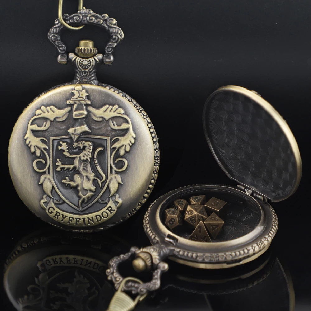 

Бронзовый благородный лев резной карманный чехол для часов брелок-цепочка 7 шт. крошечный металлический многогранный набор кубиков для развлечений ролевые игры