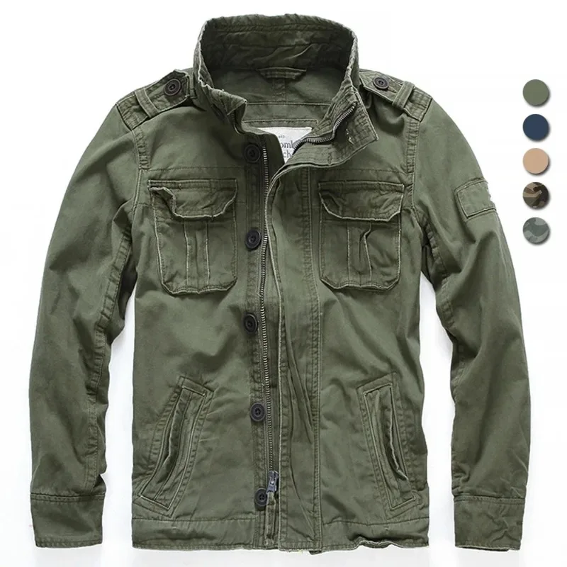 

Men Jacket Men Denim Retro Cargo Jacketes Outdoor Multi Pockets Camo Tops Field Casual Fashion Hiking Coats Uniform