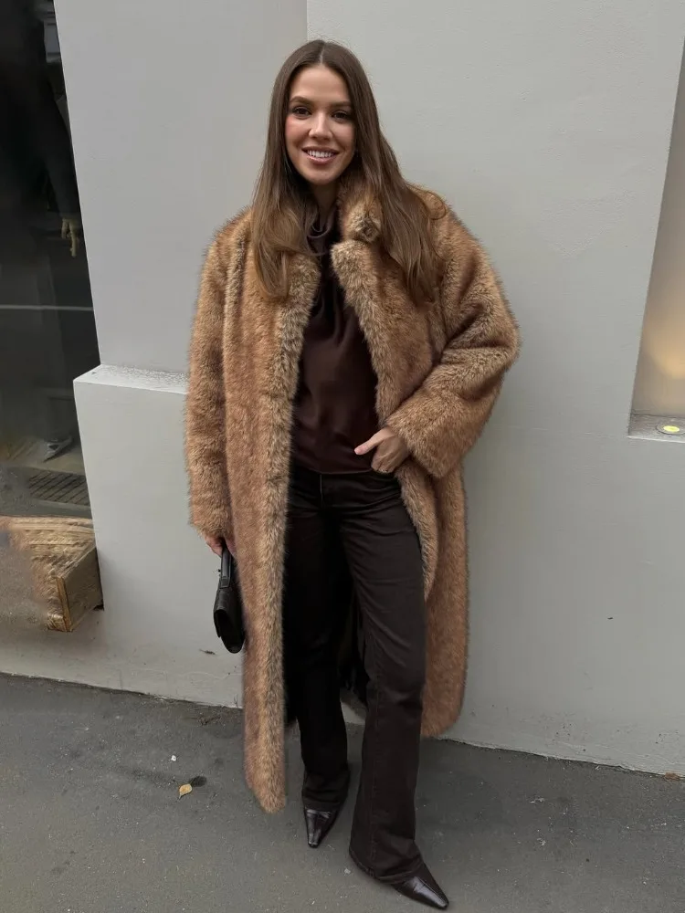 معطف شتوي نسائي من الفرو الصناعي معطف فاخر ذو طية صدر السترة فضفاض موضة تخفيف شرابة كم طويل ملابس خارجية سترة نسائية من الفرو الصناعي 2025 #1
