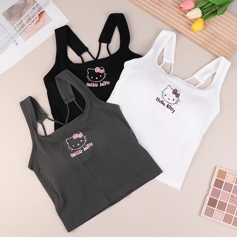 Sanrio Wild Hello Kitty Suspender With Breast Pad Y2K Fashion Vest Without Steel Ring Underwear Girl\'s Slim HotGirl Top Clothing