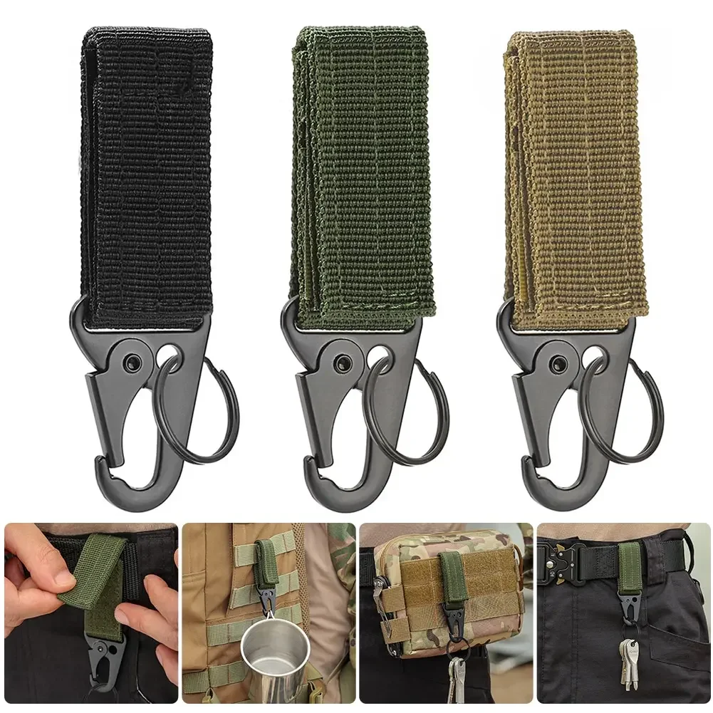 Outdoor Camping Carabiner Nylon Molle Tactical Backpack Key Hook Webbing Buckle System Belt Buckle Hanging Climbing Accessory