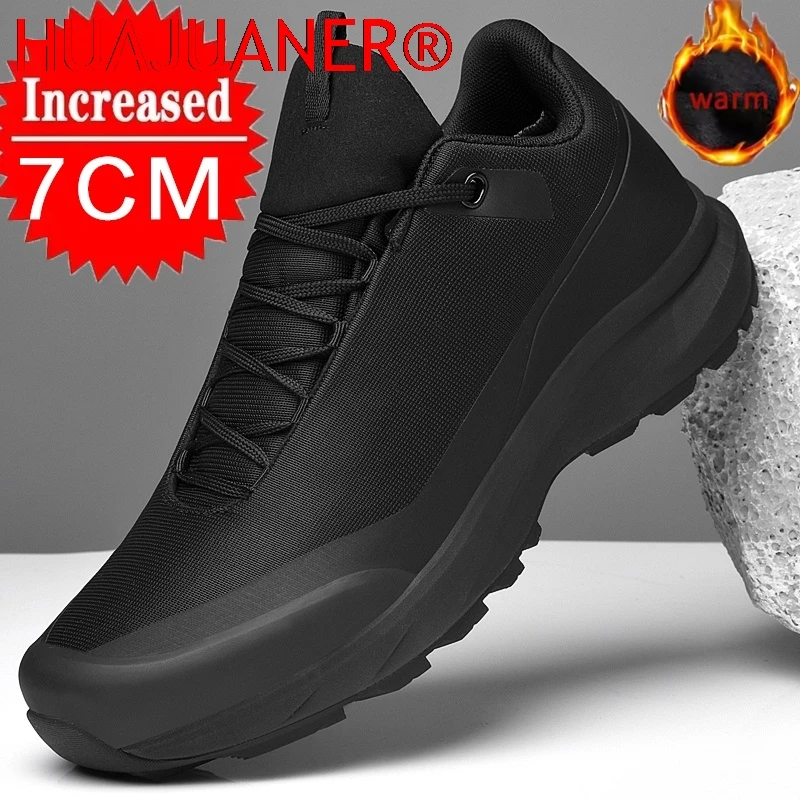 

Winter Warm Fleece Lined Men 7cm Height Increasing Shoes Invisible Elevator Casual Outdoor Comfortable Hiking Travel Sneakers