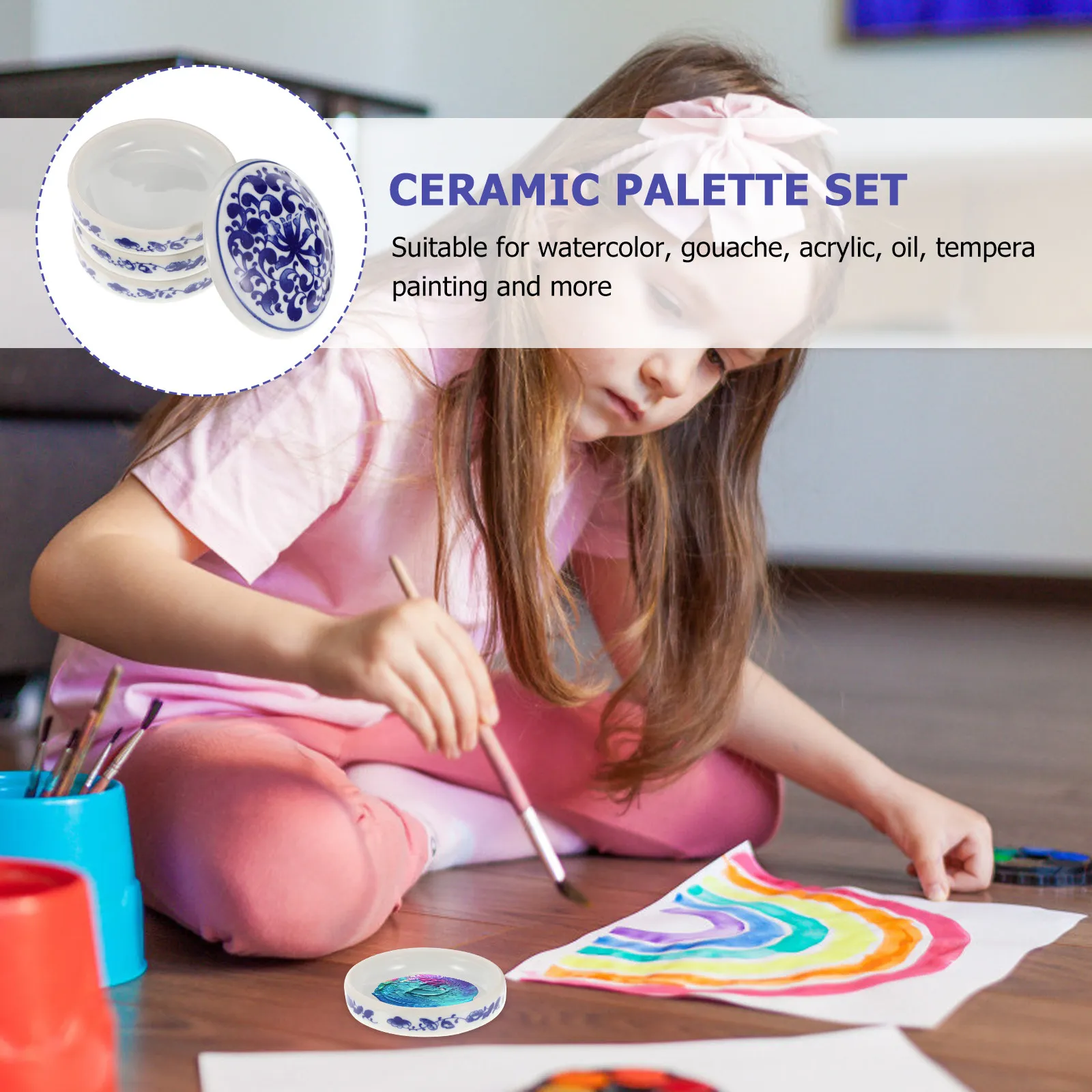 1 Juego de Bandejas de Cerámica de Alta Calidad para Pintura, Platos de Mezcla de Color Azul y Blanco para Acuarelas y Acrílicos, Fáciles de Limpiar, para Artistas y Estudiantes