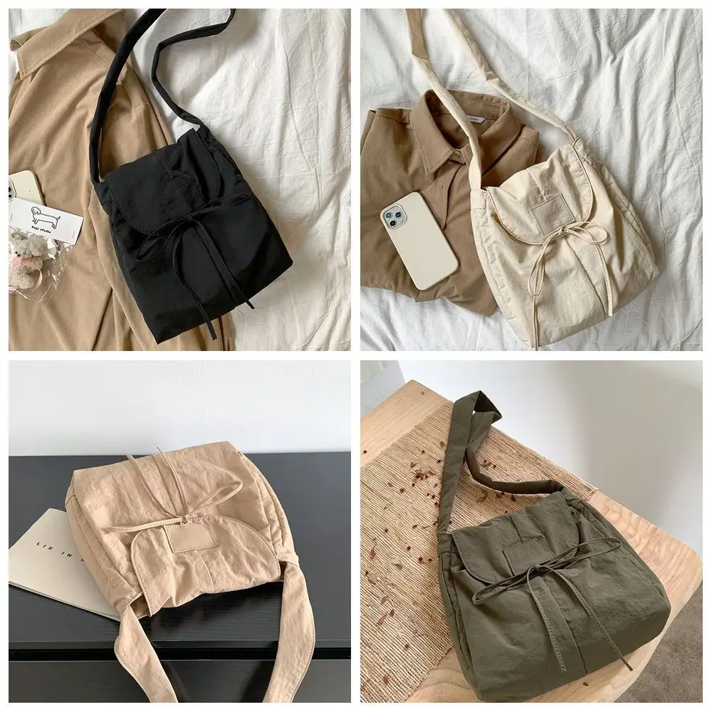 Korean Style Flap Nylon Bow Crossbody Bag Messenger Bag Niche Design Light Soft Nylon Bag Tote Bag Zipper Shoulder Bag Girls - Image 4
