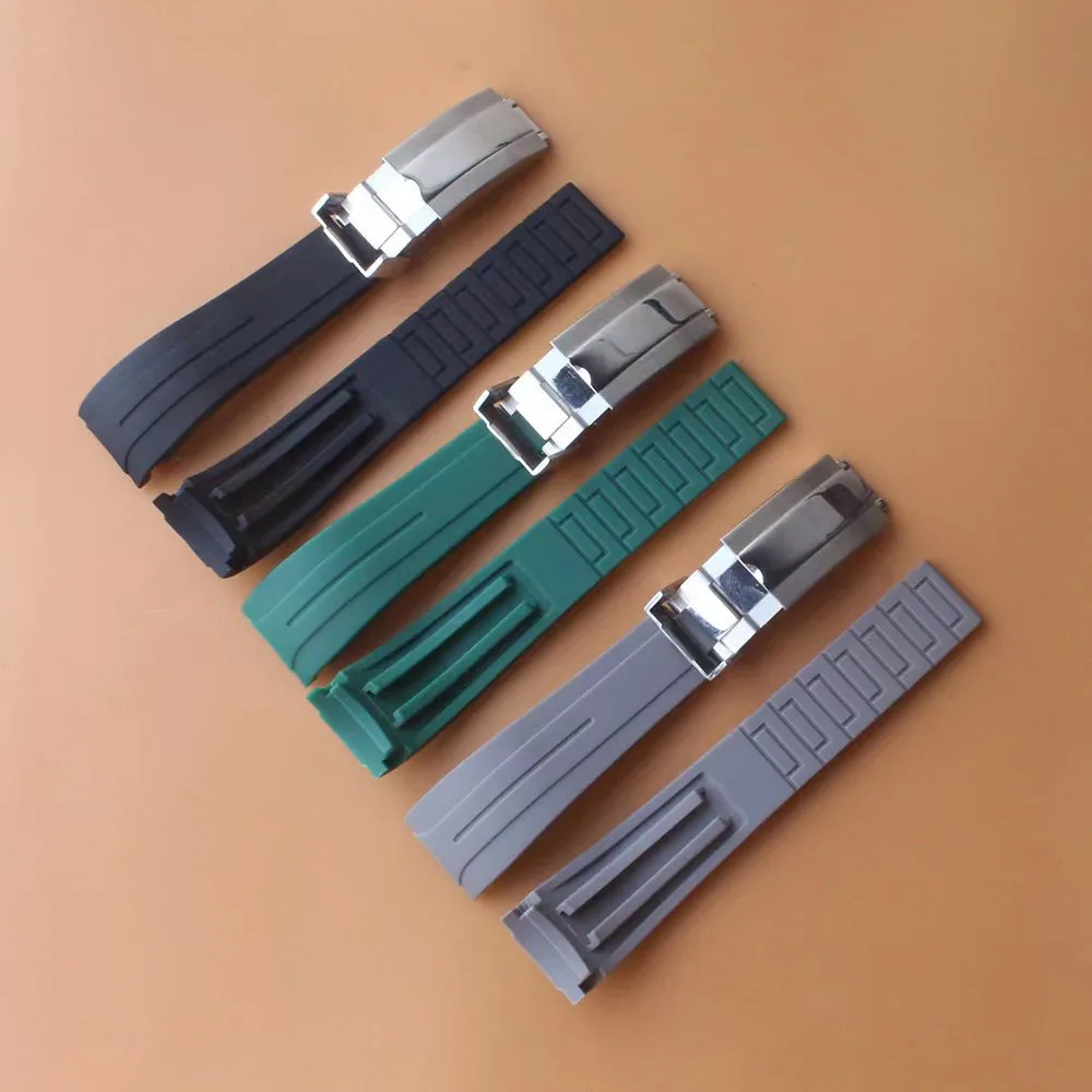 20mm Rubber Watch Strap for Rolex for Water Ghost Wristband Bracelet for Oysterflex Curved End Watchband Silicone Men Sport Belt