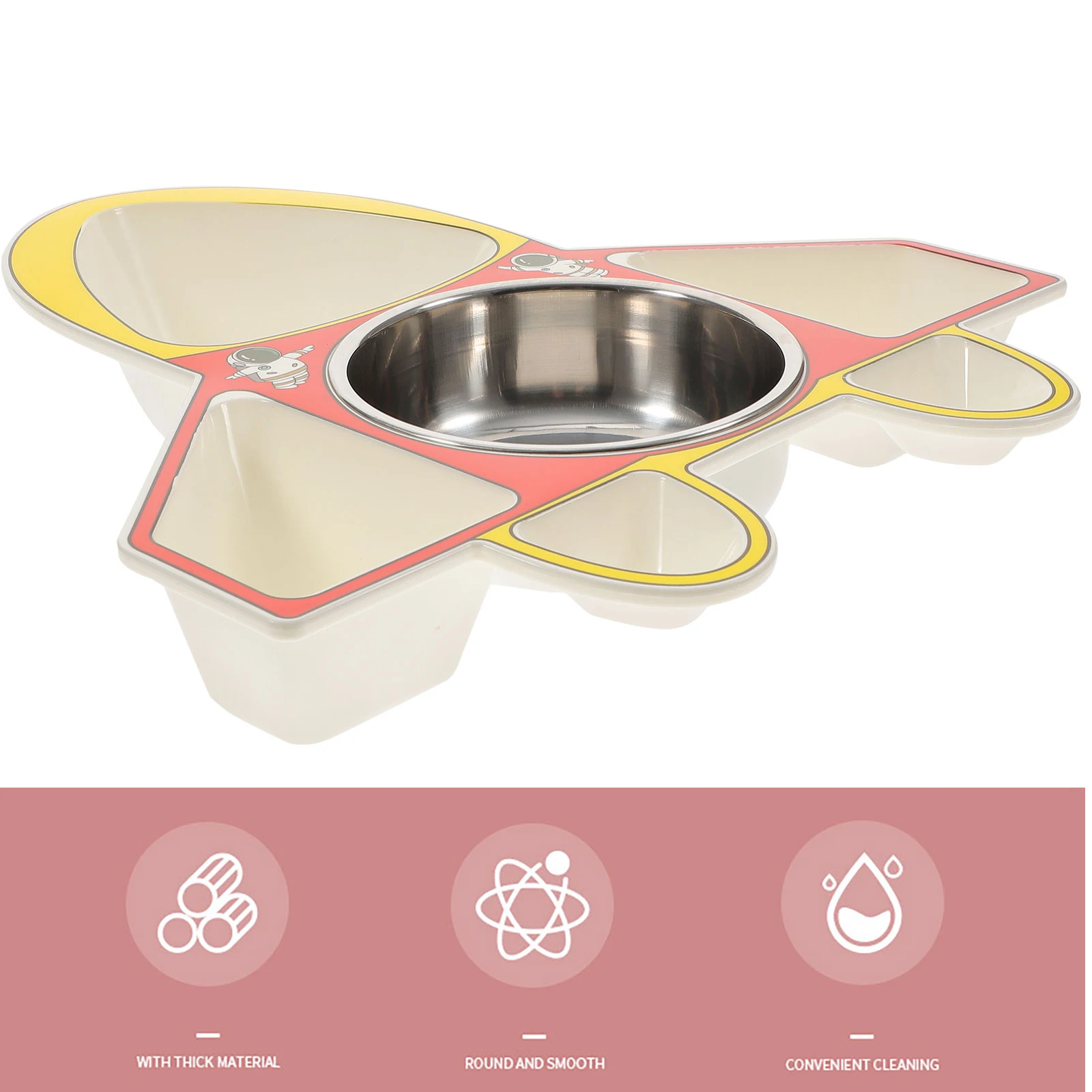 

1Set Kids Divided Dinner Plate Airplane Shape Toddler Food Plate Spoon Fork Cartoon Style Durable Safe Kids Eating Bowl