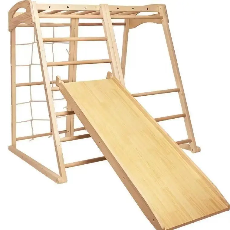 #Solid wood climbing frame Children's indoor slide Baby climbing frame Family small paradise Swing ring combination