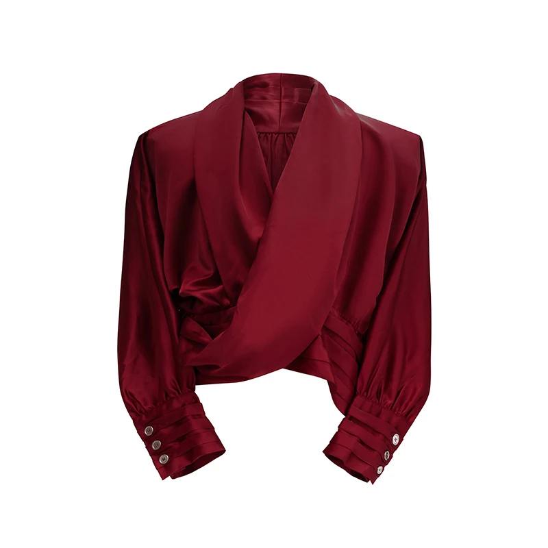 LUZHEN 2025 New Cross V Neck Loose Luxury Handsome Long Sleeve Shirt Men's Solid Color Elegant Original Fold Tops Clothes JY2896
