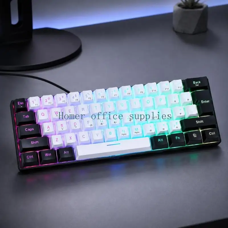 K43B USB 61-Key Mechanical Keyboard for Small Desk Typing, Color Shine Lettering and Raised Key Profile for Daily Computer,