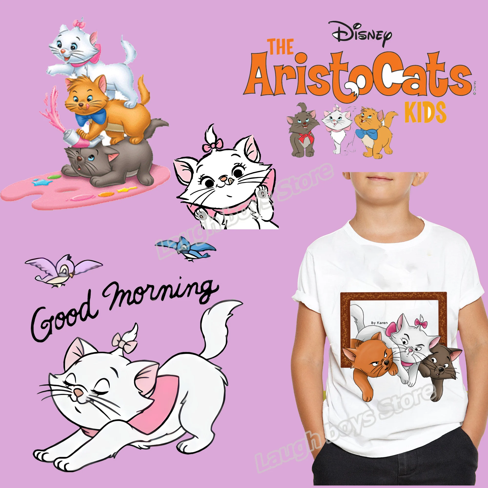 Disney The Aristocats Marie Hot Transfer Clothing Sticker Iron on Thermo Sticker Clothes Patches for Hoodie Shirt Jeans Jacket