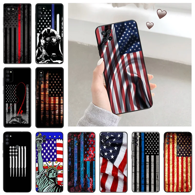 Phone Case for Samsung Galaxy A31 A32 A33 A34 A51 A52 A53 A54 A71 A52S A72 A73 4G 5G United States Flag Shell Black Cases Cover