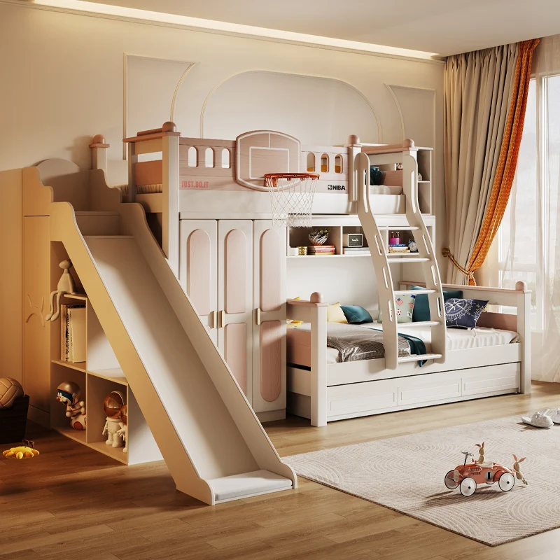 

All solid wood children's bunk beds staggered small apartment boys do not interfere with each other double bed