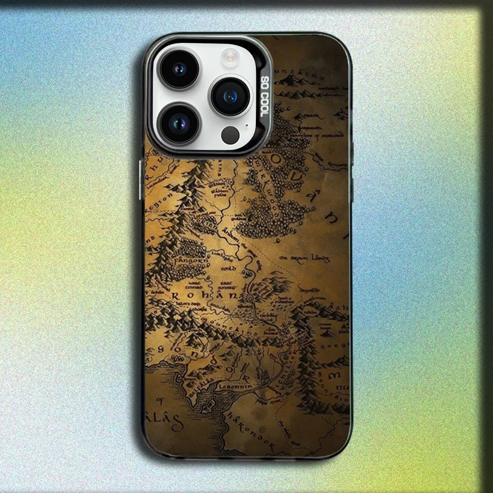 Casing Ponsel Peta Lord Of The R-ring untuk iPhone 16,15,14,13,12,11,Mini,Pro,SE,MAX Sampul Hitam Silikon Matte Abu-abu